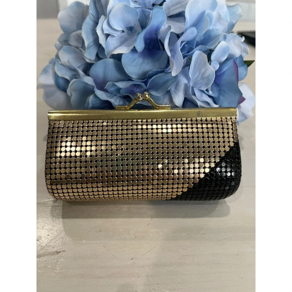 Vintage Gold Mesh Clutch Evening Bag Kiss Lock Party Purse‎ Small